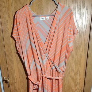 Cato Woman - Faux Wrap Maxi Dress - Coral & Beige Chevron Print - Size 22-24W/3X
